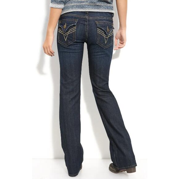 VIGOSS NY Flap Pocket Thick Stitch Bootcut Dark Indigo Wash Jeans sz 1/2 26 x 33 - Picture 1 of 9